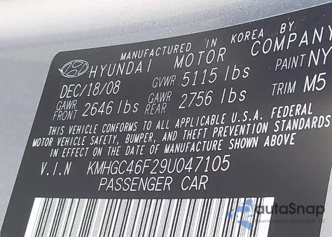 2009 Hyundai Genesis 4.6 z USA, uszkodzony, nr VIN KMHGC46F29U047105